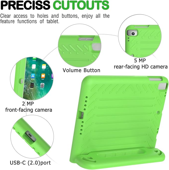 AVAWO Kids Case for iPad 9.7 2017/2018 & iPad Air 2 with Built-in Screen Protector - Light Weight Shock Proof Convertible Handle Stand Friendly Kids Cover for 9.7 iPad 5th & 6th Gen - Green