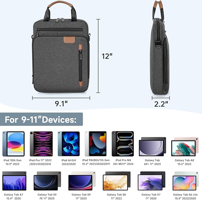 9-11 Inch Tablet Sleeve Bag, Padded Protective Travel Carrying Case for iPad A16 2025, iPad Air M4 11-inch 2026 M3 M2, iPad Pro M5/M4 11 inch, iPad 10/9/8/7th, Galaxy Tab A9+/S9/S8 11"