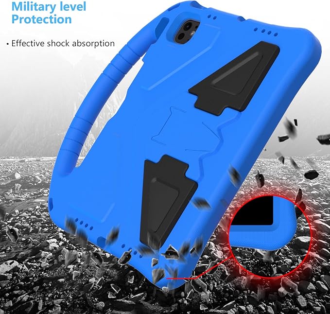Kids Case for iPad Air 11 inch M4/M3/M2 (2026/2025/2024) with Pencil Holder/Shockproof Handle/Kickstand/Slim Lightweight Soft EVA Foam Folio Stand Tablet Protective Girls Boys Cover, Blue