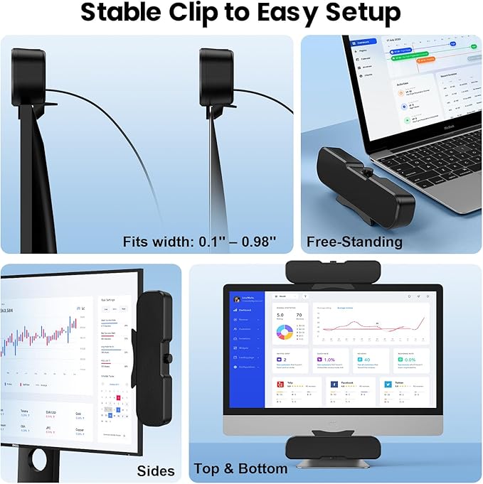 Cirqon Computer Speakers for Desktop PC, Easy Volume Knob, Sturdy Clamp, Basic Sound, Laptop Speakers with Compact Design, USB/USB C Adapter for Power and Audio(Black)