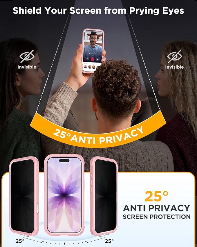 Miracase Magnetic for iPhone 17 Case with Privacy Screen Protector [Compatible with MagSafe],Full Camera Protection and Full Body Shockproof Bumper 17 Phone Cover 6.3", Light Pink