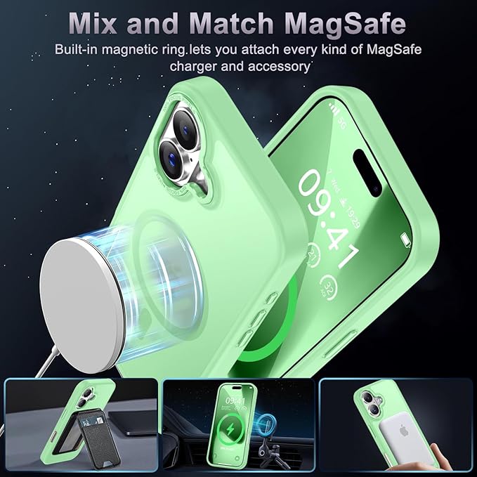 Newfuture Magnetic for iPhone 17 Case [Compatible with Magsafe] [Military Grade Drop Protection] Translucent Matte Anti-Scratch Shockproof Protective Phone Cover 6.3 Inch, Matcha Green