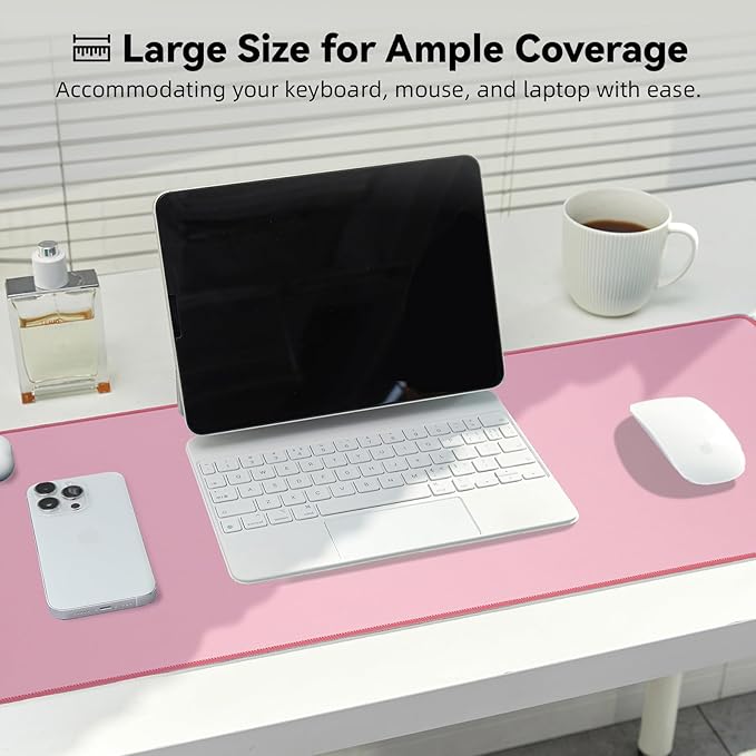 Reniteco Waterproof Large Gaming Mouse Pad with Durable Stitched Edges, Non-Slip Rubber Base, Grainy Jacquard Mouse Mat Desk Pad for Home Office Gaming, 35.4''x15.7''x0.12'', Pink
