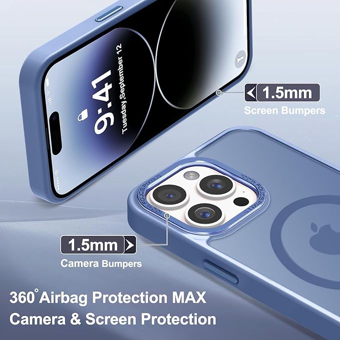 Newfuture Designed for iPhone 14 Pro Case with Magnetic [13 FT Military Drop Protection] [Compatible with Magsafe] Slim Translucent Matte Shockproof with Anti-Fingerprint Phone Case, Light Blue
