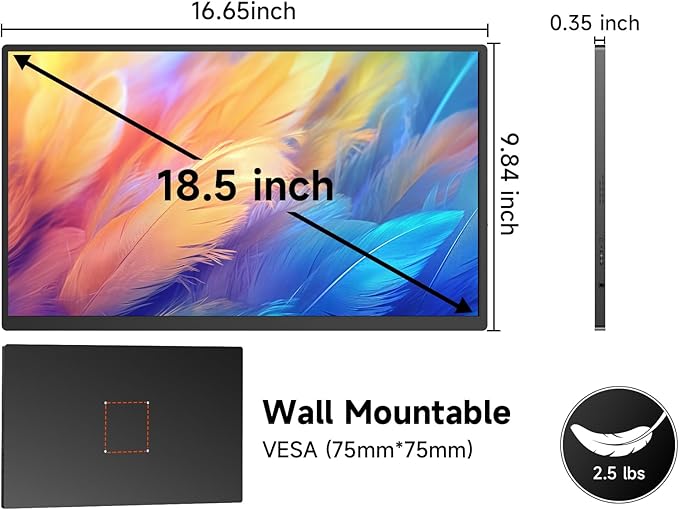qaf 18.5 Inch Portable Monitor, 100Hz 1080P FHD IPS HDR Display, 100% sRGB, Frameless Gaming Travel Second Monitor for Laptop PC Mac PS5 Xbox, VESA Mount, Built-in Speakers - Classic Black