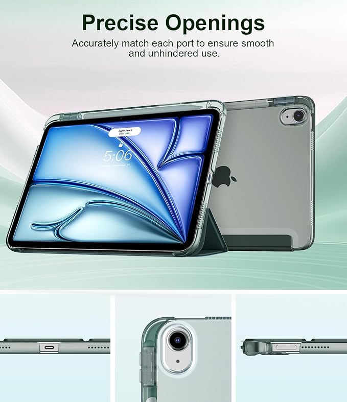TiMOVO Case for iPad Air 11 Inch M4 2026/M3 2025/M2 2024, iPad Air 5th Generation 2022/4th Gen 2020 10.9 Inch with Pencil Holder, Stand Cover with Translucent Back, Auto Wake/Sleep, Midnight Green