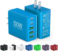 [2-Pack] USB C Wall Charger, 50W USB C Charger Block 5-Port PD Fast Charging Blocks,2USB C+3USB A Multiport Plug,Type C Power Adapter Brick Cube for iPhone17/16/15/14/Pro,iPad,Samsung,for Switch（Blue）