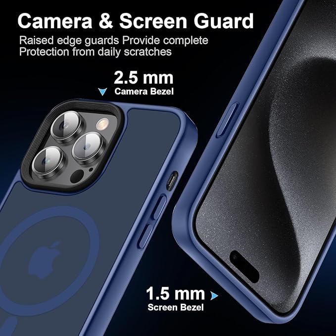 Magnetic Case for iPhone 14 Pro Max Case [10FT-Grade Drop Tested & Compatible with MagSafe] Translucent Anti-Fingerprint Anti Shockproof Protective Shell 6.7 Inch, Navy Blue