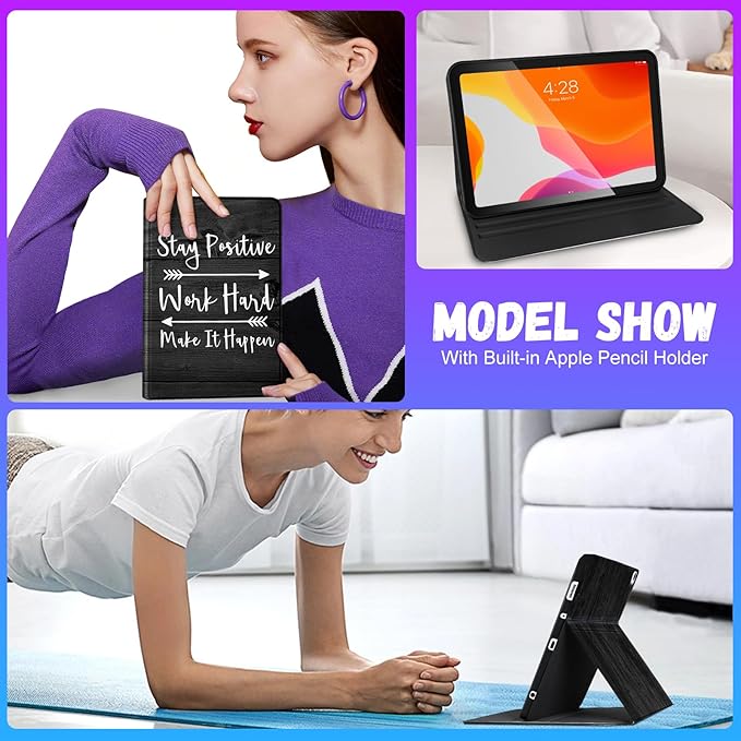 Uppuppy for iPad 5th/6th Generation Case, for Apple iPad Air 1st/2nd Gen, for Pro 9.7 Inch Case Cute Kids Women Teen Girls Men Quote Cool Design Black Folio Cover for iPad 5/6, Air 1/2, Pro 9.7