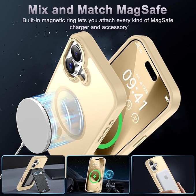 Newfuture Magnetic for iPhone 17 Case [Compatible with Magsafe] [Military Grade Drop Protection] Translucent Matte Anti-Scratch Shockproof Protective Phone Cover 6.3 Inch, Creamy Yellow