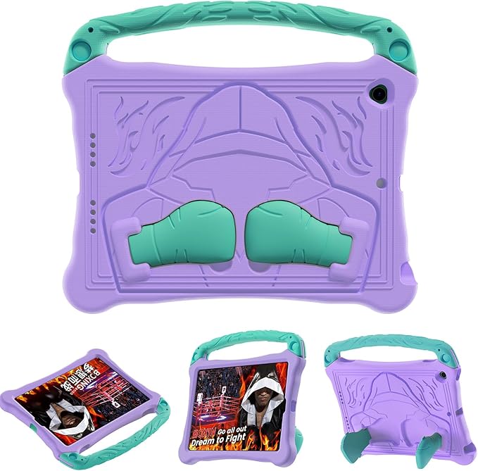 Dteck for iPad Air 3rd Generation and iPad Pro Case 10.5" 2019/2017 Release, Cute Boxing Shockproof Hard Case with Handle/Kickstand/Shoulder Strap, Protective Lightweight Kids-Friendly Cover, Purple