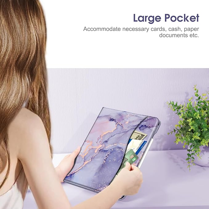 Fintie Folio Case for iPad Air 13-inch M4/M3/M2 (2026/2025/2024), Multi-Angle Viewing Protective Stand Cover with Pencil Holder & Pocket, Auto Sleep/Wake, Lilac Marble