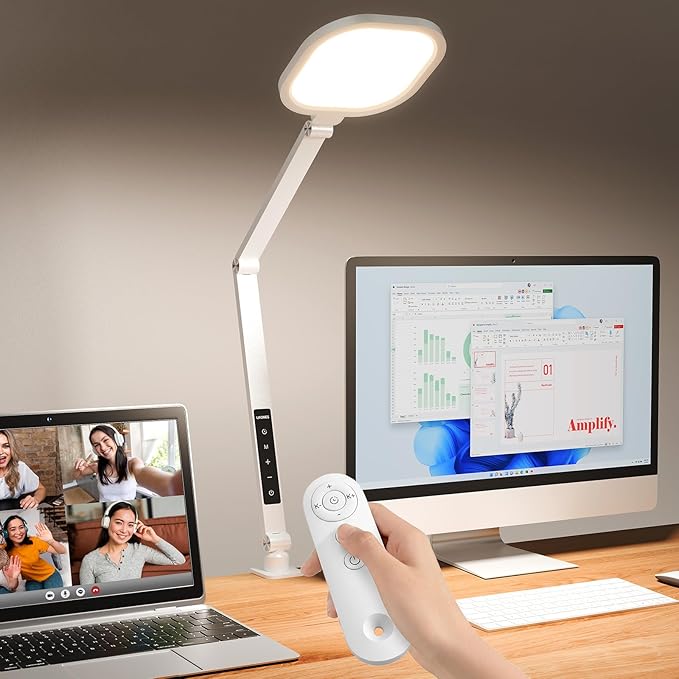 LitONES Video Conference Lighting for Computer, Dimmable Light for Video Recording, Meeting, Laptop & Webcam, 15W Ring Light for Desk with C- Clamp, Swing Arm, Remote, Memory & Timer CRI >95