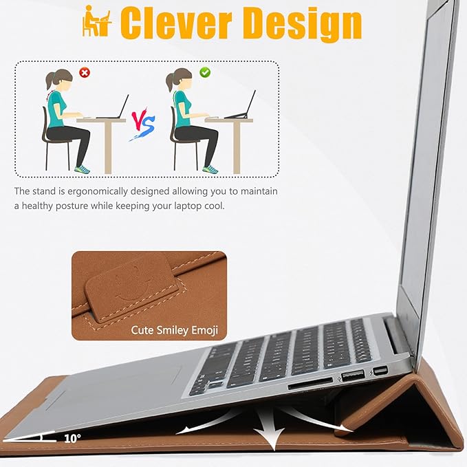 HYZUO 13.3-14 Inch Laptop Sleeve Case with Stand Feature for MacBook Pro 14 M5/M4/M3/M2/M1 2026-2021, MacBook Pro/Air 13.3, 13.5" 13.8" Surface Laptop, HP Spectre X360 13/14, Brown