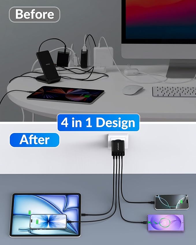 European Travel Plug Adapter, 4-Port 40W International Power Plug Adapter, US to Europe USB C Fast Charger Travel Essentials to Italy Spain France Portugal Iceland Germany, Europe Type C Charger Block