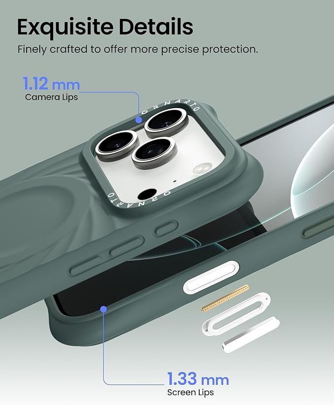ORNARTO Vortuxe for iPhone 17 Pro Case 6.3" | 2X MIL-STD Protection | Camera Control Button | Compatible with MagSafe | Sleek Aesthetic Liquid Silicone Phone Cover | Pine Green