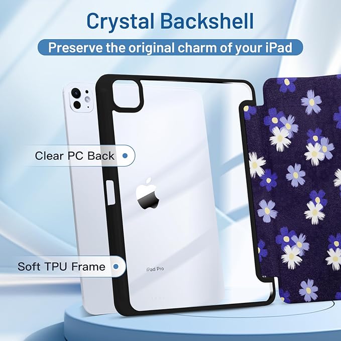 MrARTIST for for iPad Pro 11 Inch Case (M5/M4) 2025/2024 6th/5th Generation Case Cute for Women Girls Girly Kawaii Aesthetic Design for Apple Tablet Cover with Pencil Holder, White Flowers
