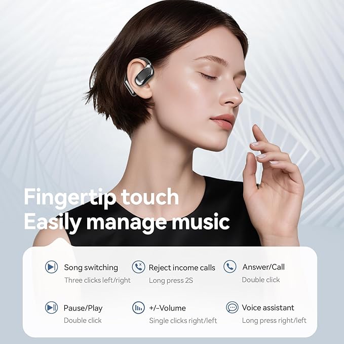 Open Ear Headphones Bluetooth Wireless Over Ear Earbuds with Ergonomic Earhook Ear Buds, Led Power Display,48h Playtime，Ipx6 Waterproof Comfortable for Workout，Cycling，Running (Black)