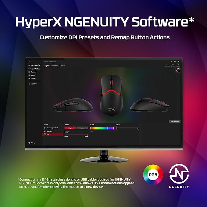 HyperX Pulsefire Saga Pro – Wireless Gaming Mouse for PC, Modular Design, Interchangeable Parts, 4k Polling, 72g Lightweight Frame, Wireless, Instant Pair, Black