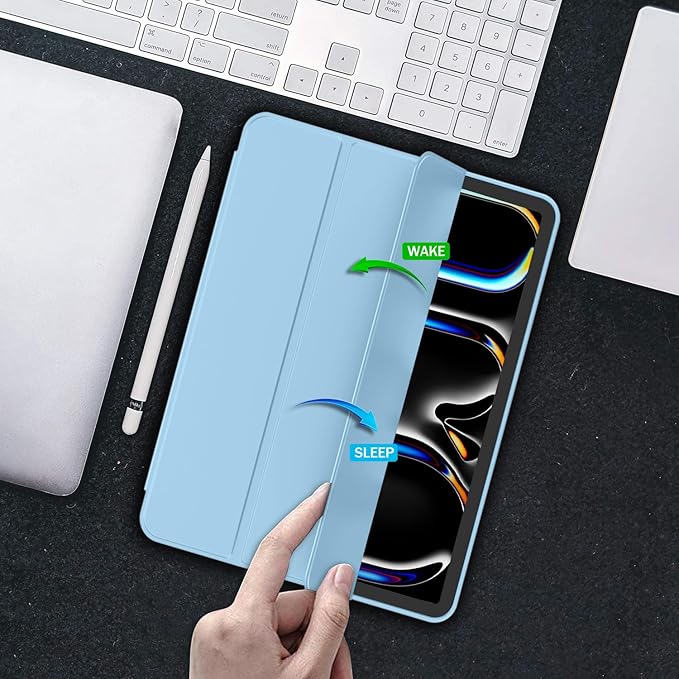 iMieet iPad Pro 13 Inch Case (M5/M4) 2025/2024 with Pencil Holder, Trifold Stand Smart Case with Soft TPU Back, Auto Wake/Sleep (Azure Blue)