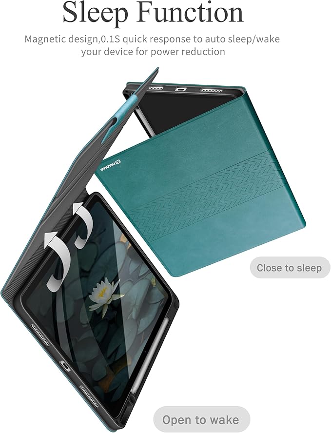 auaua Case for iPad Pro 13 Inch (M5/M4) 2025/2024, PU Leather Case with Pencil Holder, Supports Pencil Pro and Pencil(USB-C), Adjustable Angles, Auto Sleep/Wake (Green)