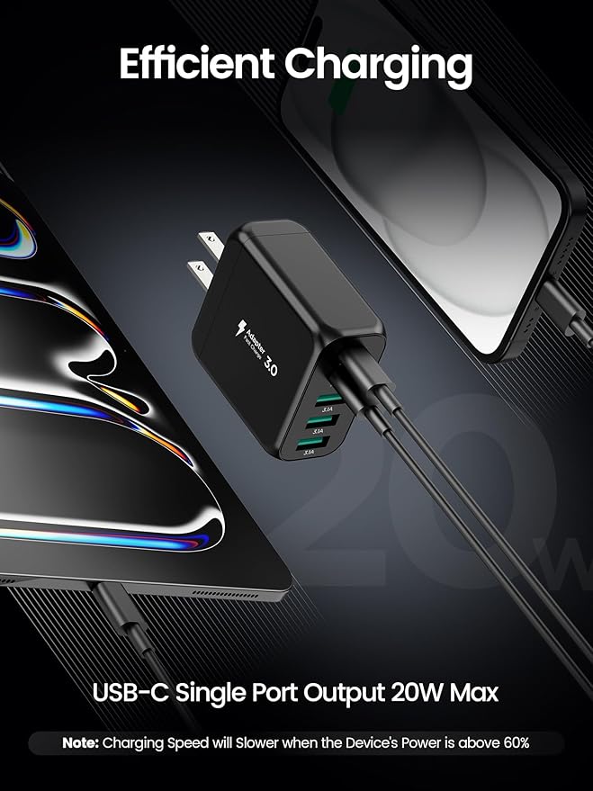 EIZLXQ USB C Charger Block, Type C Charger Fast Charging,Total 50W 5-Port USB Wall Charger Multiport Type C Charging Block Cube for iPhone 17/16/15/14/13/12/11 Pro Max XS, iPad, Samsung & More-Black