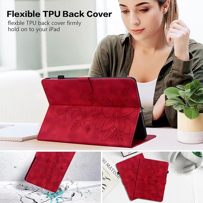 Case for iPad Pro 12.9 inch 6th/5th/4th/3rd Generation 2022/2021/2020/2018, Auto Wake/Sleep Supports Pencil Pro and Pencil(USB-C) Magnetic Clasp Stand, Red