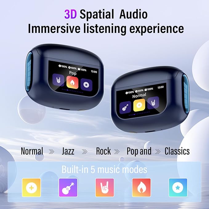 Wireless Earbuds, Bluetooth 5.4 Headphones with Multifunctional Touch Screen, 48H Bass Stereo Ear Buds with ANC/ENC Noise Cancelling/Transparency Mode, IPX7 Earphones with 5 EQ Modes, Dark Blue