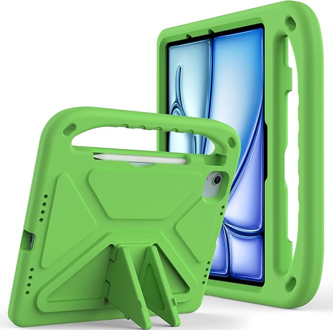 Kids Case for iPad Pro 11 Inch (M5) 2025/ (M4) 2024, with Pencil Holder/Kickstand/Handle Stand Lightweight Cute Soft EVA Shockproof Silicone Anti-Slip Grip Rugged Girls Boys Cover, Black