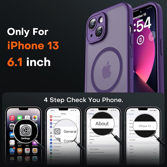 TOCOL for Phone 13 Case, Compatible with Magsafe Charger, Full Camera Protection, Drop Protection, Translucent Matte Phone Case for iPhone 13 6.1 inch (Midnight Purple)