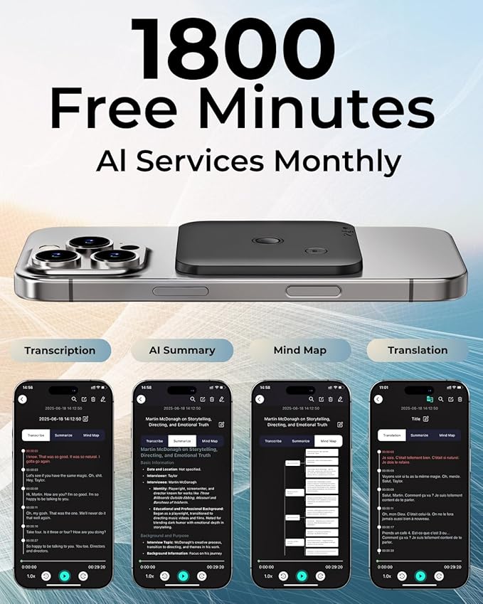 FoCase Note AI Voice Recorder, Transcribe & Summarize, Translation, APP Control with Chat GPT, Magnetic, 64GB Memory, Support 112 Languages, Audio Recorder for Phone Calls, Lectures, Meetings