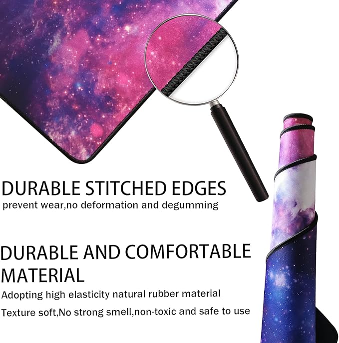 TEDNETGO Large Extended Gaming Mouse Pad, Long Mouse Pads, Extra Large Big Mouse Pad with Stitched Edge, XXL Non-Slip Computer Computer Keyboard Mat for Gamer/Desktop/Office/Home, Galaxy