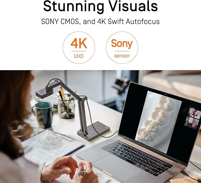 IPEVO V4K PRO 120 4K USB Document Camera, 120-degree FOV Lens, Sony CMOS Sensor, Swift Autofocus, AI Noise Reduction, Webcam, USB Plug and Play, Video Conferencing, Streaming, Work from Home