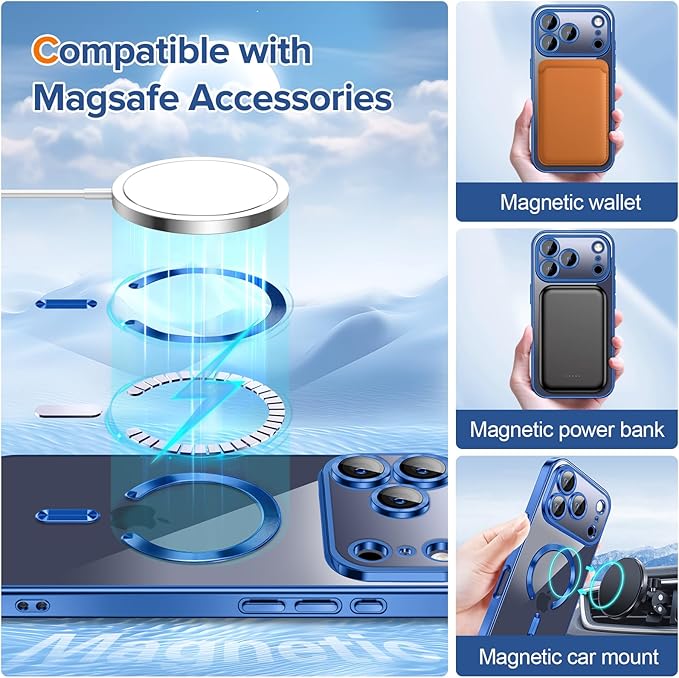 Hython Magnetic Clear for iPhone 17 Pro Max Case with Camera Lens Protector [Compatible with MagSafe] Plating Edge Slim Soft TPU Cover Protective Phone Case for iPhone 17 Pro Max 6.9", Deep Blue