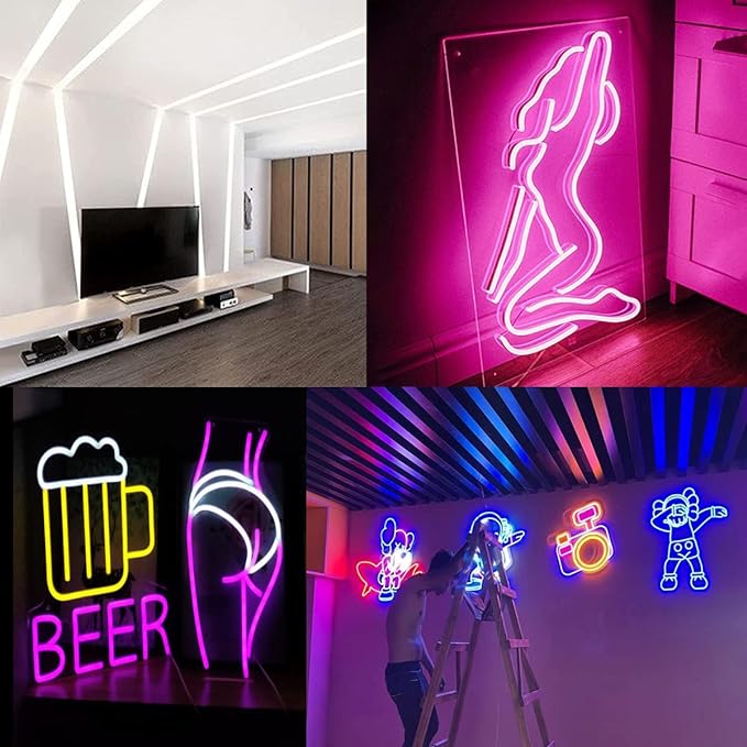 Pink Neon LED Strip Lights, 16.4ft 12V Waterproof Flexible Light for Indoor/Outdoor Decoration (Includes Power Adapter)