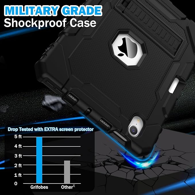 Grifobes Case for iPad mini 7 (A17 Pro) 2024 / Mini 6 2021 8.3 inch, Heavy Duty Shockproof Rugged Cover with Pencil Holder Stand, for I Pad Mini 7th/6th Gen 8.3" Case (Black)