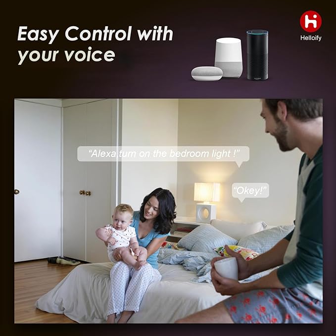 Helloify A19 Smart WiFi LED Light Bulbs, RGBCW Multi-Color Changing, Warm to Cool White Dimmable, Compatible with Alexa & Google Home (No Hub), 60W Equivalent E26, RGB+2700K-6500K, 2 Count