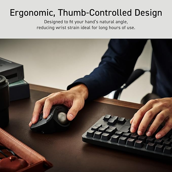ELECOM IST PRO Trackball Mouse, 6 Device Connection, 3 Way Connectivity, Bluetooth 5.3, Wireless 2.4GHz, Wired, 12,000 DPI Sensor, 36mm Ergonomic, 10 Custom Buttons, Silent Click, Swappable Bearings