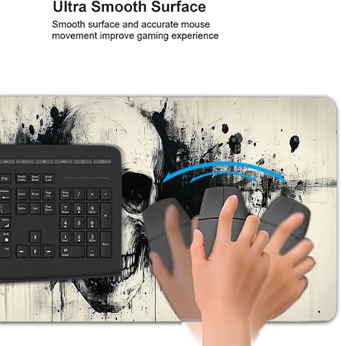 Skull Desk Pad Mouse Pad Black Ink Abstract XL Mouse Pad Large Mousepad Extended Laptop Keyboard Mat Gaming Desk Pad Mouse Mat 31.5"x11.8" Office Computer Keyboard Laptop Home