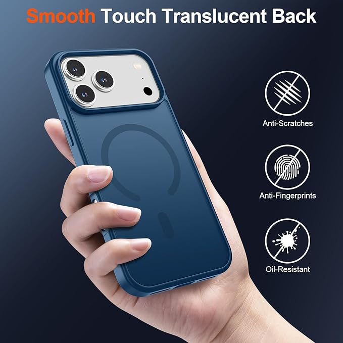 SUPFINE Magnetic for iPhone 17 Pro Max Case (Compatible with MagSafe)(Military Grade Drop Protection) Translucent Matte Shockproof with Anti-Fingerprint Phone Cover,Deep Blue