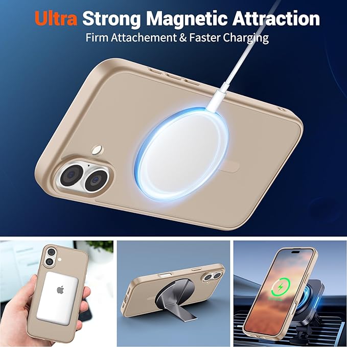 SUPFINE Magnetic for iPhone 16 Plus Case(Compatible with MagSafe)(Military Grade Drop Protection) Slim Translucent Matte Shockproof with Anti-Fingerprint Phone Case,Desert Gold