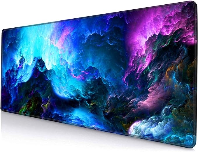 Gaming Mouse Pad, Large Non-Slip Rubber Base Mousepad, Keyboard Mouse Mat, Desk Pad with Stitched Edges, 31.5x11.8inch, Dazzling Galaxy