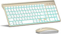 TopMate Wireless Keyboard and Mouse Ultra Slim Combo, 2.4G Silent Compact USB 2400DPI Mouse and Scissor Switch Backlit Keyboard Set, for PC/Laptop/Windows/Mac/Gaming - Gold White