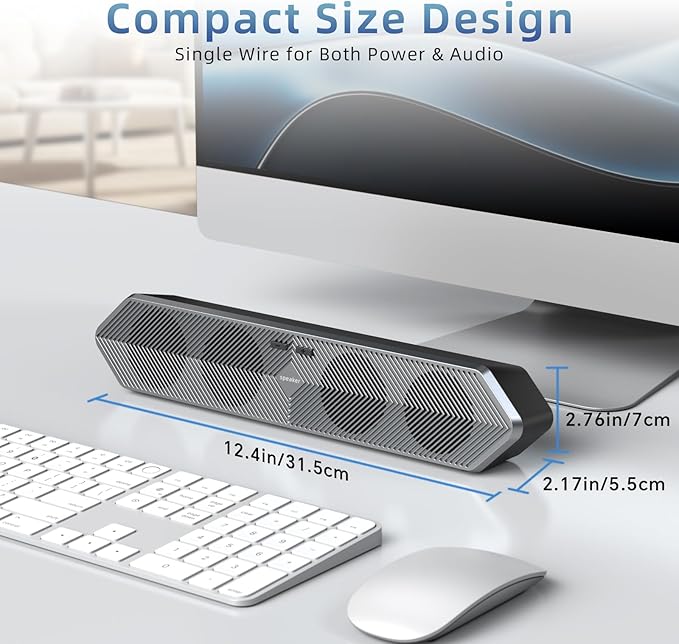 PC Speaker for Computer, Wired USB Powered Bluetooth Computer Speakers with Stereo Clear Sound, Gaming Speakers Sound Bar for Computer Desktop PC Laptop Monitor, Bluetooth & USB Input Black