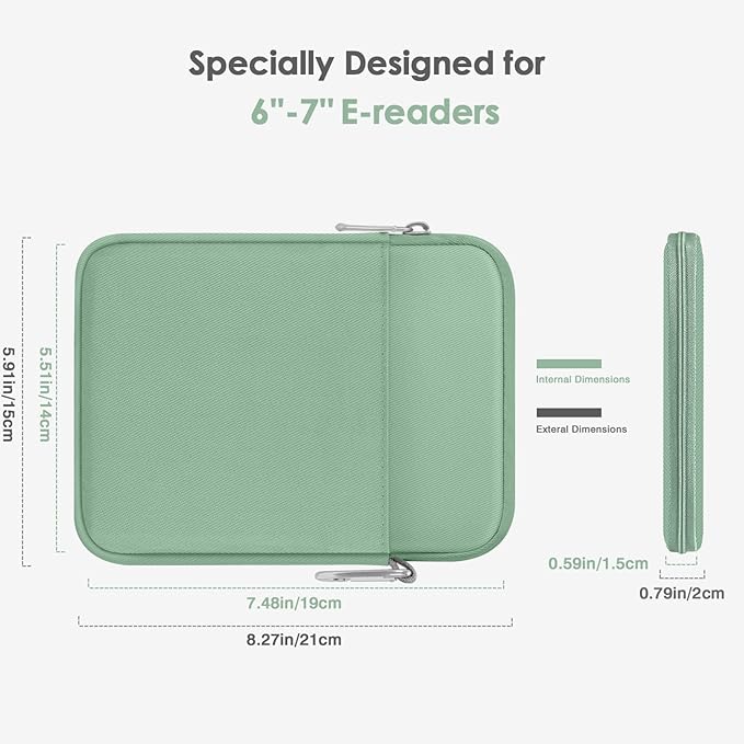 MoKo Padded Ereader Sleeve Case for 6-7 inch Tablet Bag, Compatible with 7" eReader Colorsoft Signature Edition 2024, 6" Kobo, 6" Nook, Dark Green
