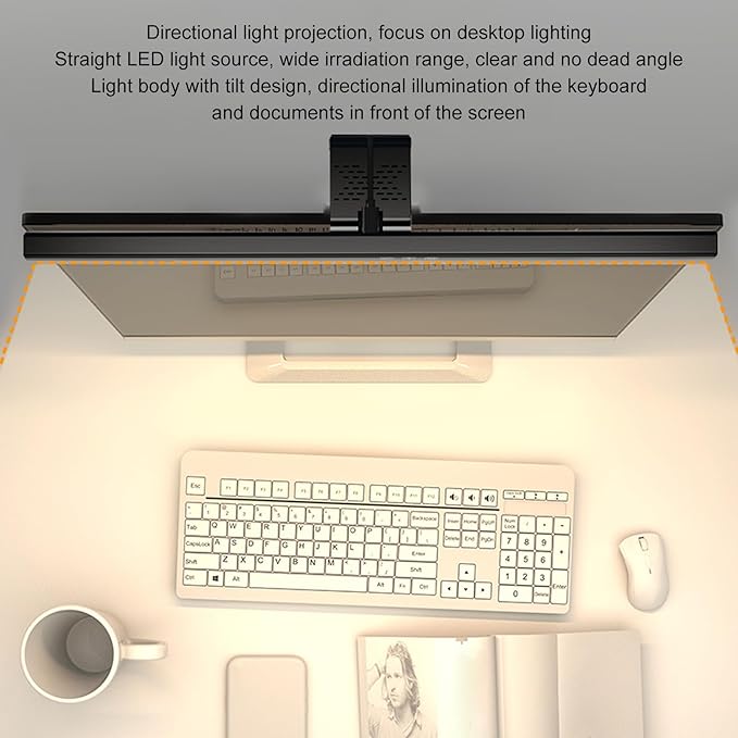 Computer Monitor Lamp, LED Screen Light Bar for Eye Caring, Stepless Dimmable, Touch Control, Office Monitor Light (White)