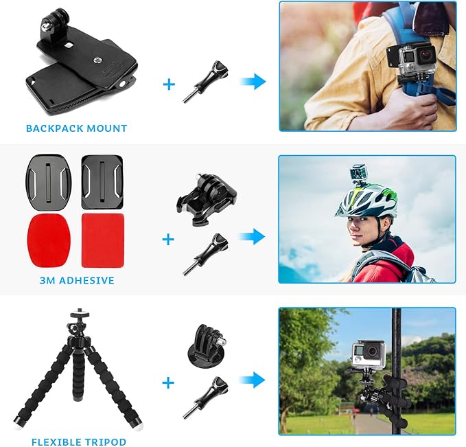 Luxebell Accessories Kit for AKASO EK5000 EK7000 4K WiFi Action Camera GoPro Hero 12 11 10 9 8 7 6 5/Session 5/Hero 4/3+/3/2/1 Max Fusion SJ4000 SJ5000 (14-in-1)