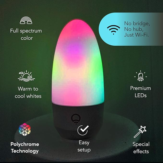 LIFX Color Smart Candle LED Bulb, E26 Base, Wi-Fi RGBW Flame Effect with 26 LED Zones, Dimmable, Flame & Morph Modes, App + Voice Control (Alexa, Google, Siri), 1500K–9000K Tunable White, LFX/ETF