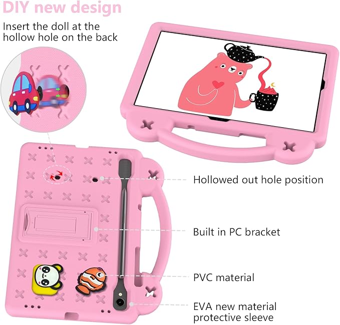 AKABEILA Compatible with Samsung Galaxy Tab S10 FE 2025 Tablet Case, Kids Friendly Universal Lightweight Shockproof Protective Case with Shoulder Strap & Stand Handle Pink