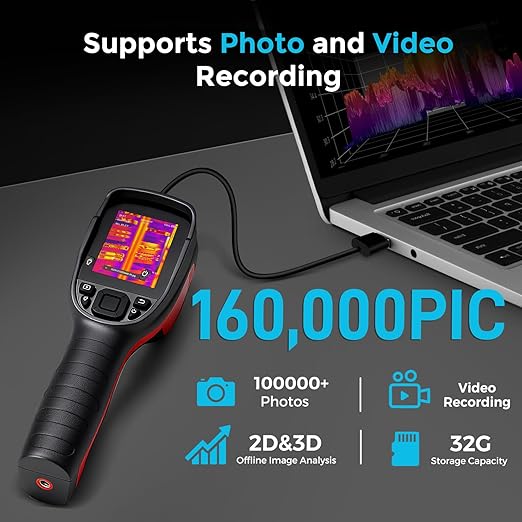 Handheld Thermal Imaging Camera with 2MP Visual Camera, 512x384 Super Resolution, NeoTamarix Thermal Camera 256x192 IR Resolution with 32GB SD Card, Video Recording & PC 2D/3D Analysis Supported